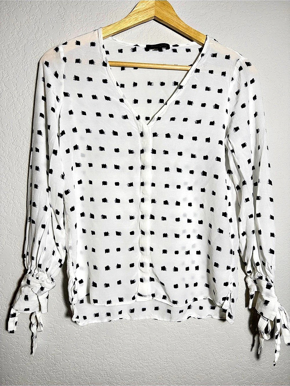 MASSIMO DUTTI Blouse Geometric in White & Black Size Small